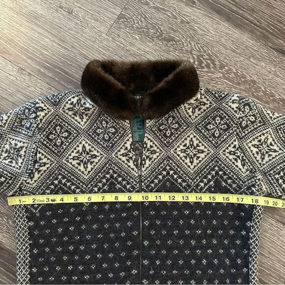 Lauren Ralph Lauren Vintage Faux Fur Fair Isle Zip Up Sweater - Picture 6 of 8